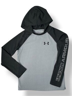 Under Armour long sleeve Athletic Pullover hoodie top Gray Black Youth Large